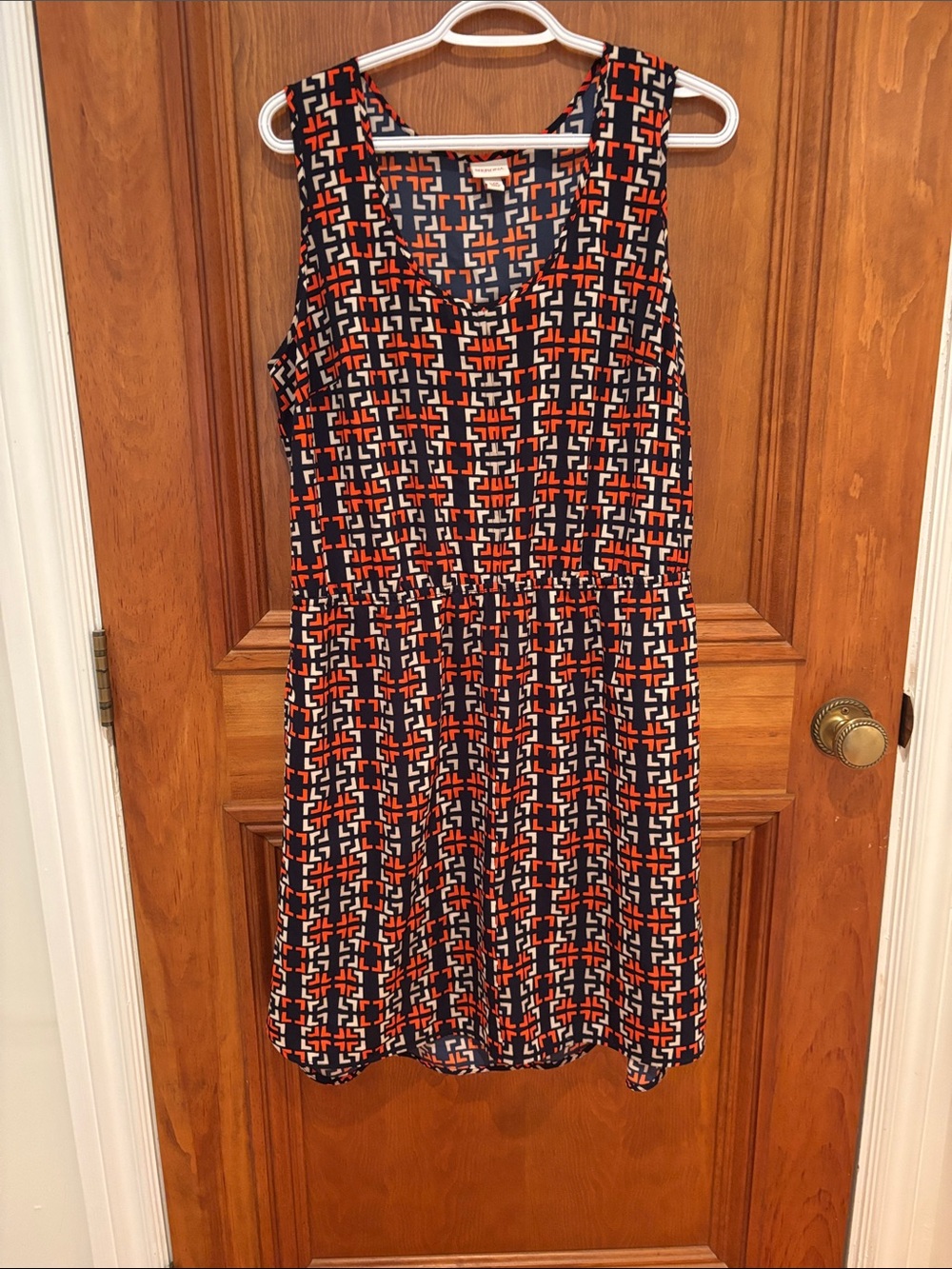 Vintage Merona Navy, Orange and White Geometric Midi Dress